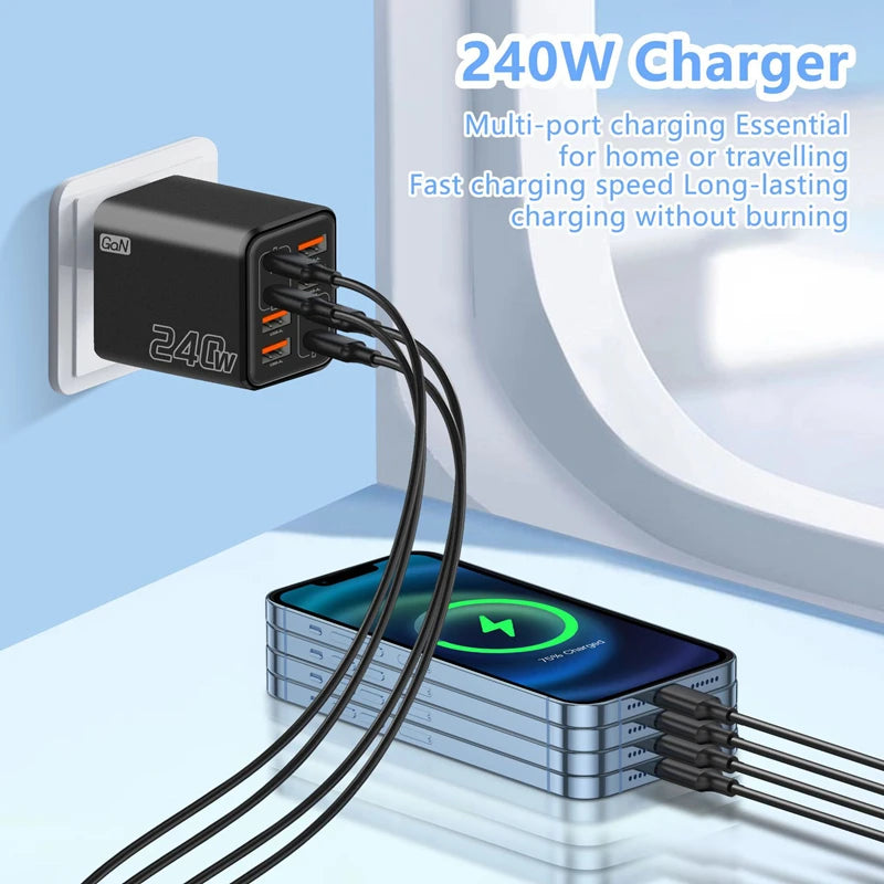 240W GaN USB C Charger 8 in 1 Fast Charging Phone Charger Power Adapter For iPhone Xiaomi Type C EU/US/UK Plug Wall Charger 2026