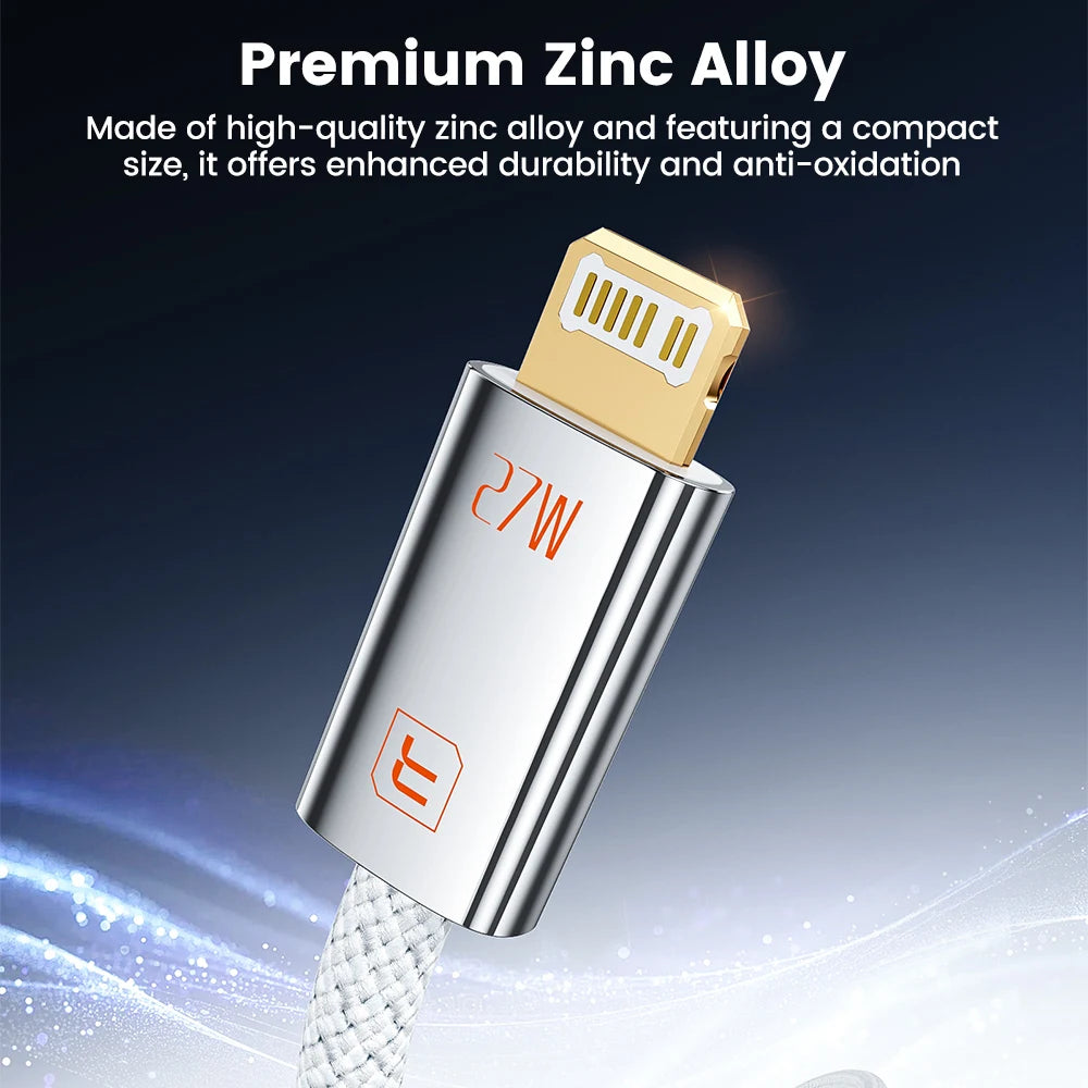 Toocki 27W USB C to Lightning Fast Charging Cable for iPhone 14 13 12 Pro Max Xs 2.4A USB A to iP Zinc Alloy Data Cable for iPad