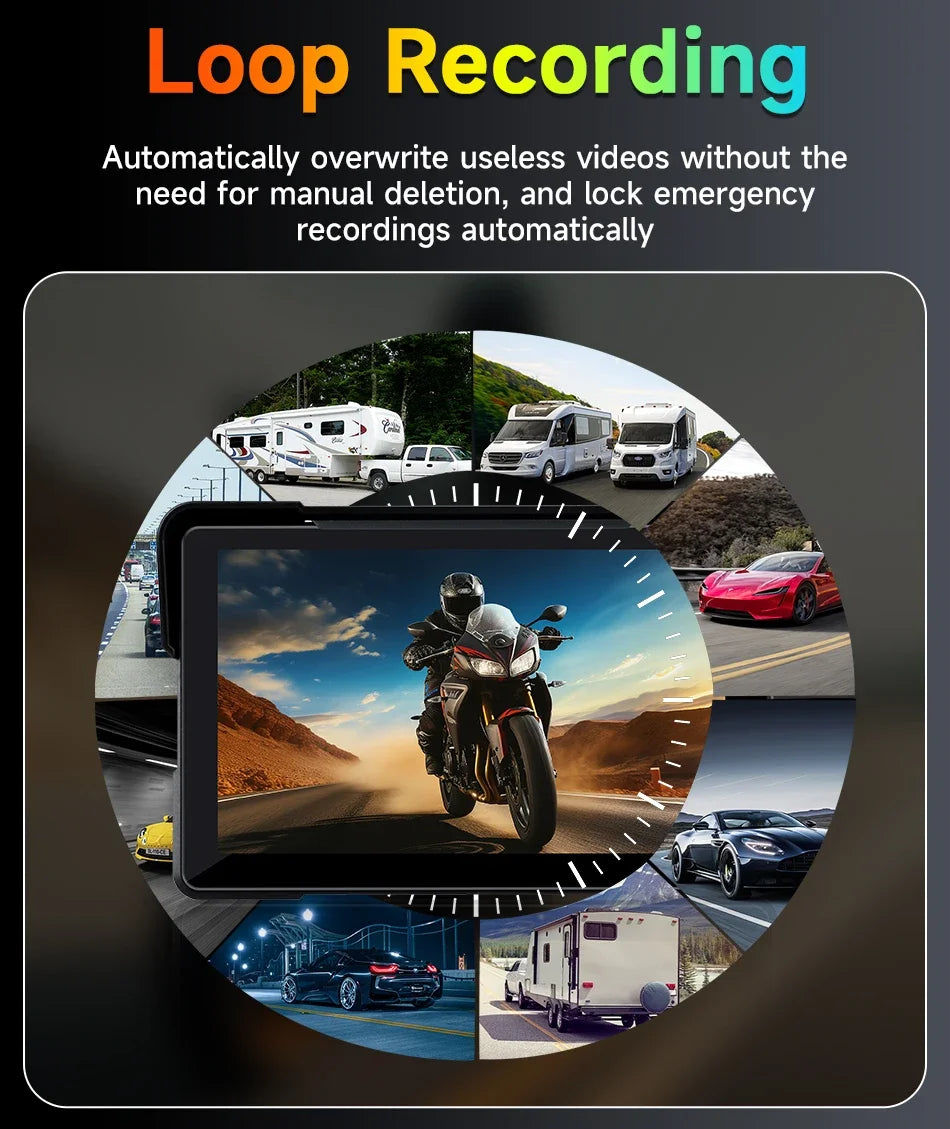 Jansite 5/7 inch Carplay Motorcycle DVR Navigation GPS Wireless CarPlay Android Auto IPX7 Display Screen Portable Moto Monitor