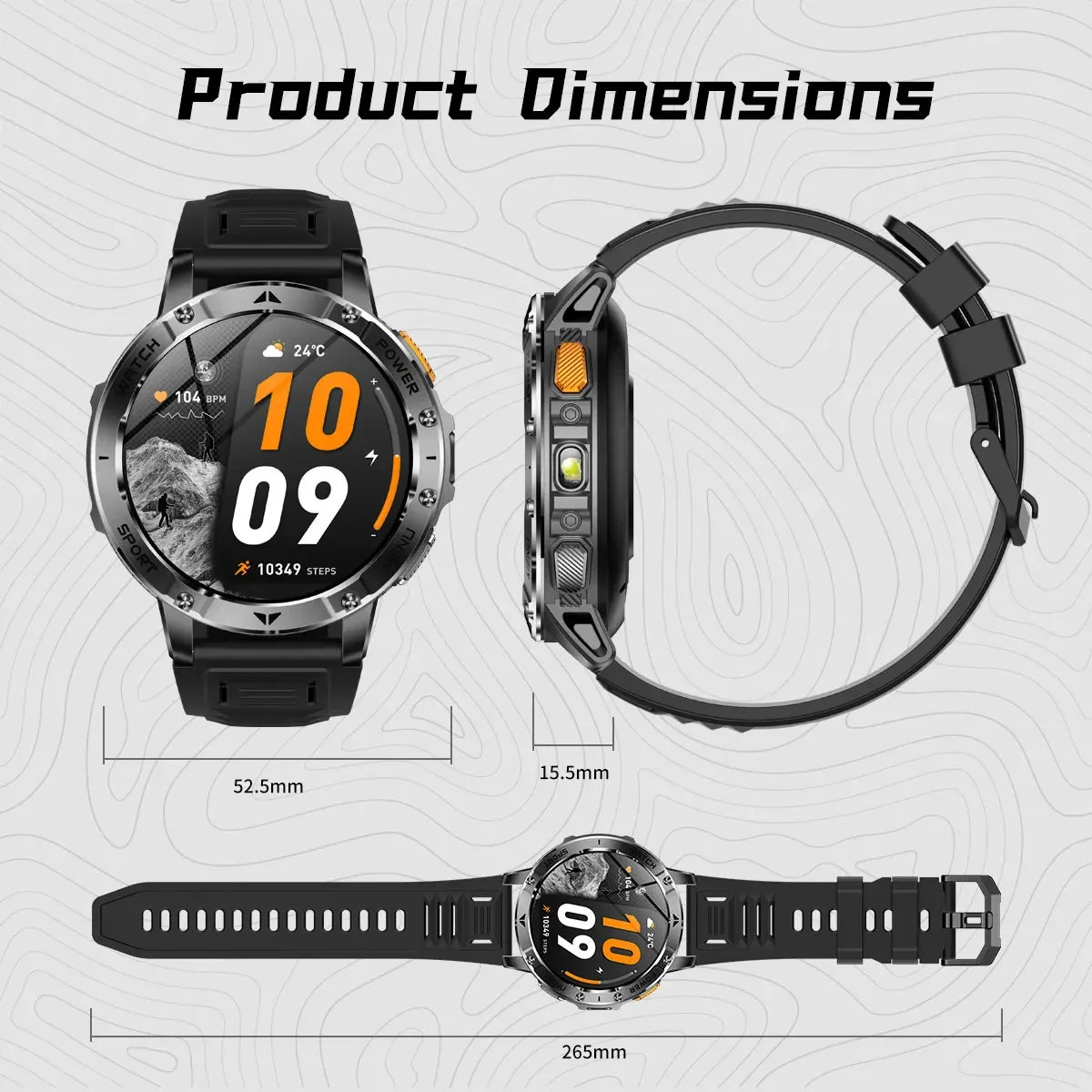 Ultra Large 1400mAh Battery Sport Smartwatch 1.7” Heart Rate Tactical Strong Flashlight 5ATM Waterproof Call Smart Watch For Men