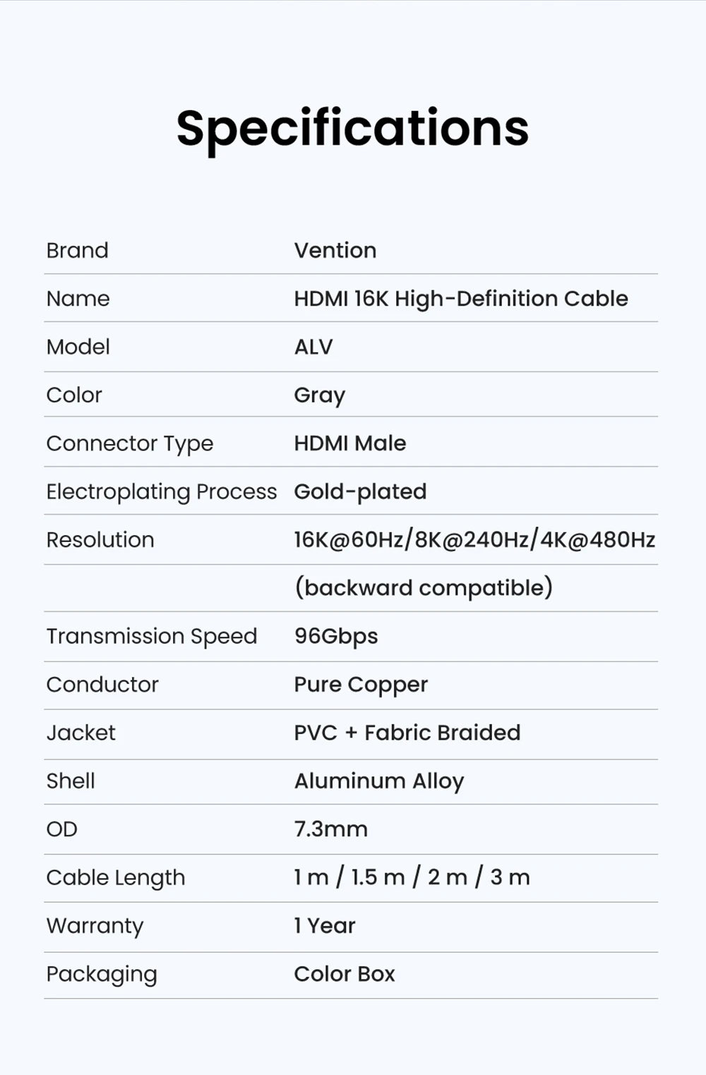 Vention HDMI Cable 16K60Hz Ultra High Speed 96Gbps Cable for Laptop TV Box PS5 Xiaomi Dolby Vision HDCP2.3 8K240Hz HDMI2.2 Cable
