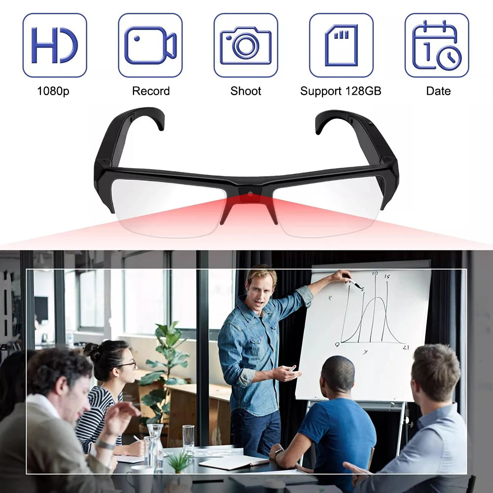 KEBIDUMEI Smart Camera Glasses 1080P HD Portable Wearable Audio&Video Recorder Eyeglass Support TF Card for Meeting Cycling Vlog