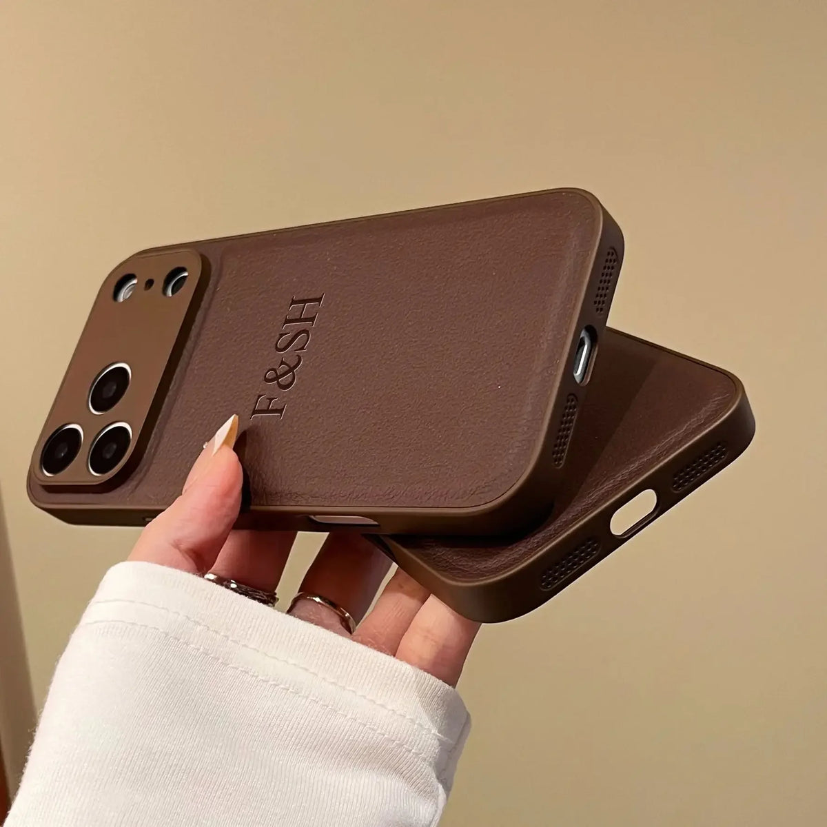 Personalized Luxury Customized Name 3D DIY Hot Engrave Faux Leather Phone Case For iPhone 17Pro Max 16 15 14 13 Pro Max Plus Air