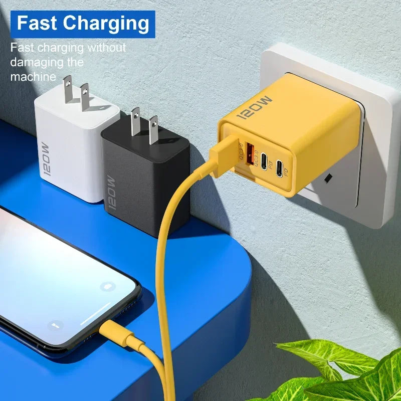 120W PD USB Charger Fast Charging Type C Mobile Phone Adapter For iPhone Samsung Quick Charge 3.0 EU Plug Wall Charger