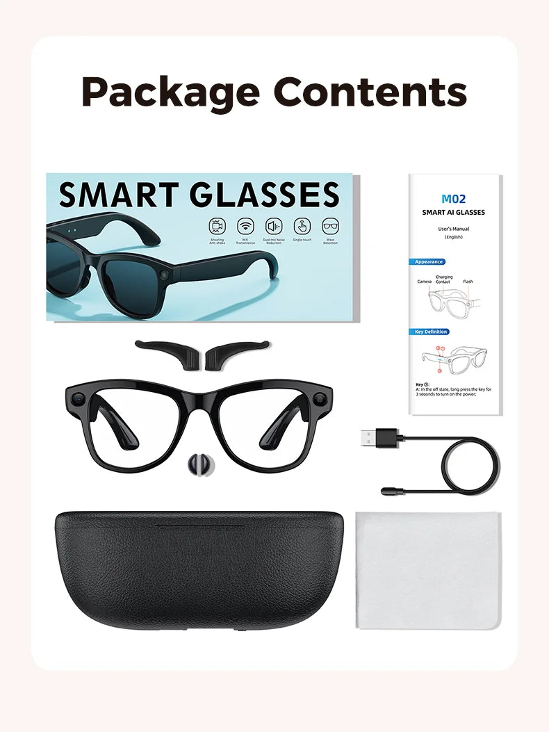 2026 New AI Smart Glasses Camera 30MP Photo 1200P Video Bluetooth Music Call WiFi Translation Voice Assistant Sunglasses Vlog HD