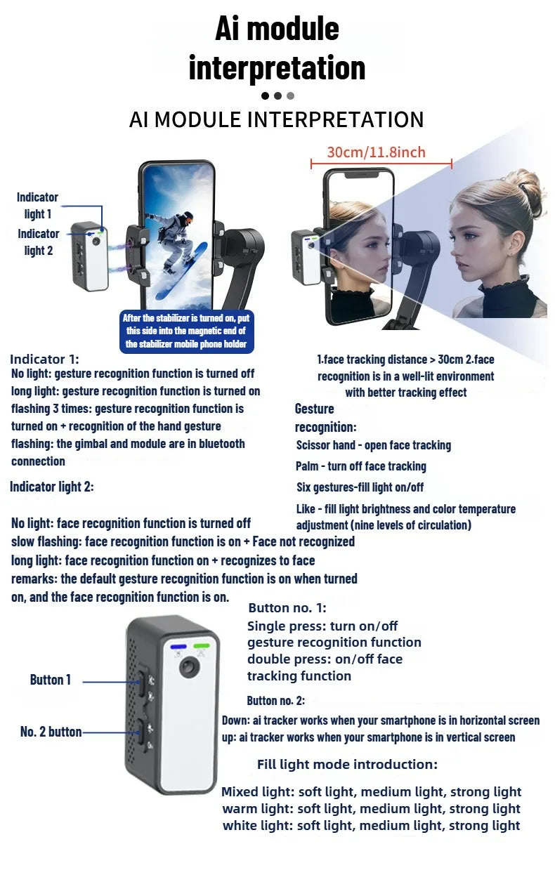 Mobile gimbal stabilizer ,Phone Stabilizer for Video Recording with Face/Object Tracking,3-Axis Gimbal for Android,iPhone