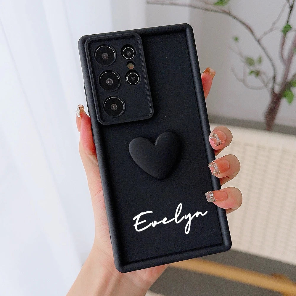 Customized Text 3D Love Heart Case For Samsung Galaxy S20 S21 S22 S23 S24 S25 S26 FE Plus Ultra 5G Luxury Soft Cover