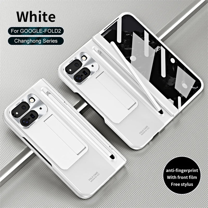 For Google Pixel 9 10 11 Pro Fold 2 Phone Case With Hinge Touch Pen Tempered Glass Film Stand Shockproof 360° Full Protect Cover