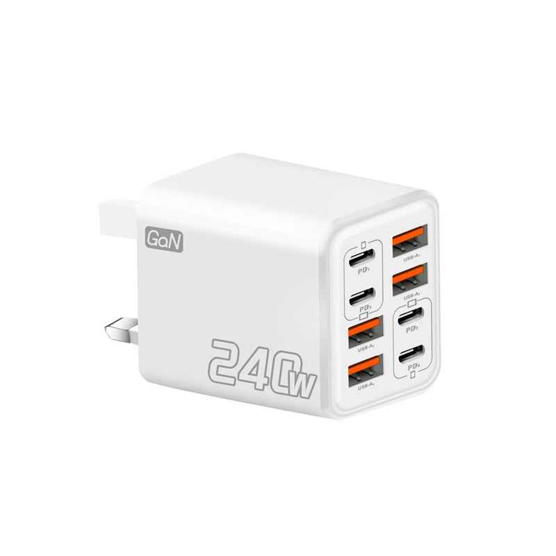 240W GaN USB C Charger 8 in 1 Fast Charging Phone Charger Power Adapter For iPhone Xiaomi Type C EU/US/UK Plug Wall Charger 2026