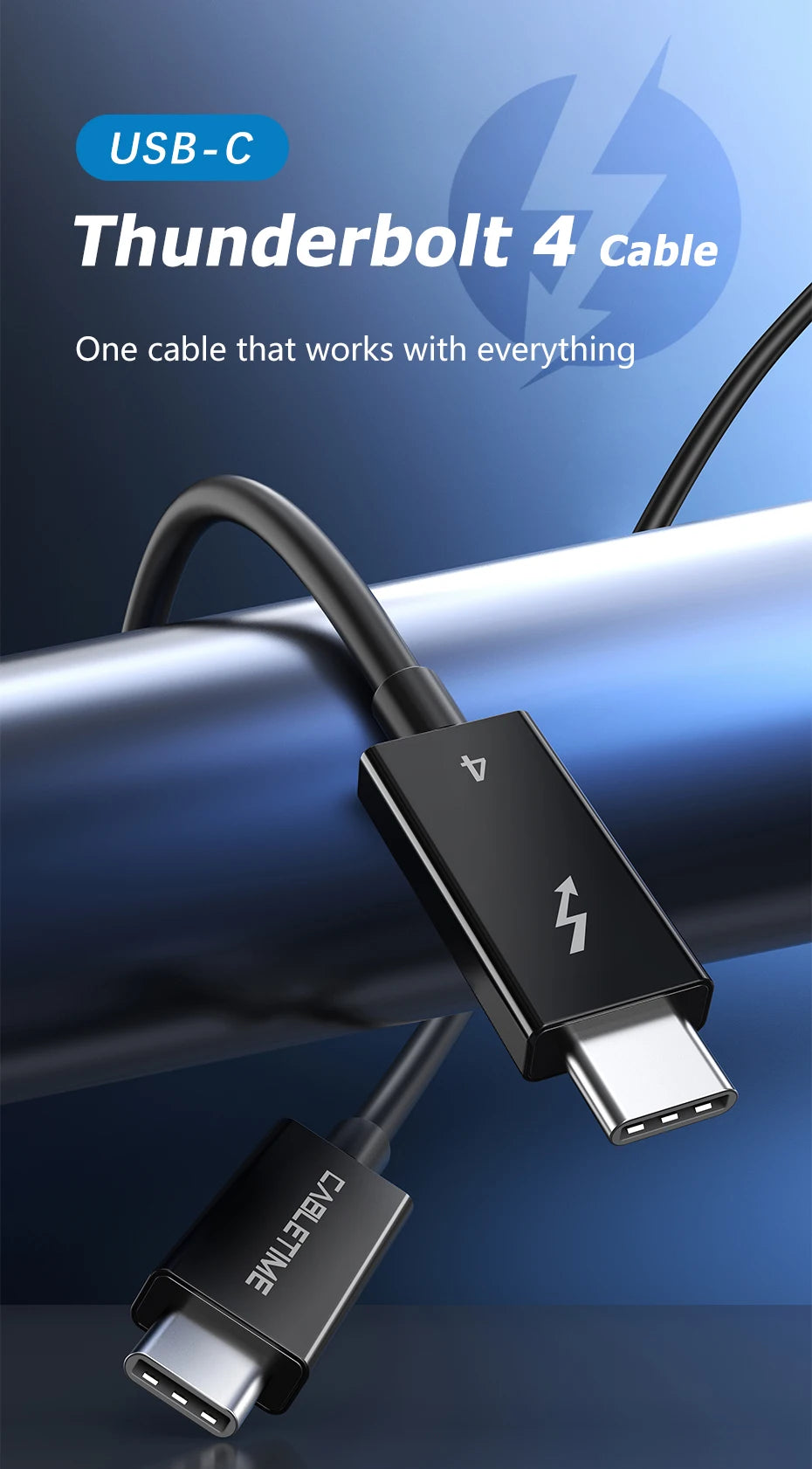 CABLETIME USB C to USB C Cable PD 240W Thunderbolt 4 40Gbps Type C to C 8K 60Hz Cable for Macbook Pro Fast Charge Cable