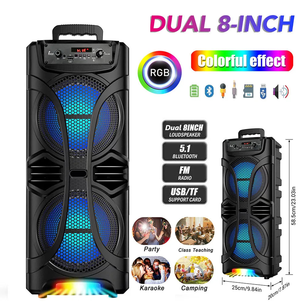 6000W Portable Party Bluetooth Speaker Sound System Rechargeable Outdoor Loud Karaoke Dual 8 " Speaker