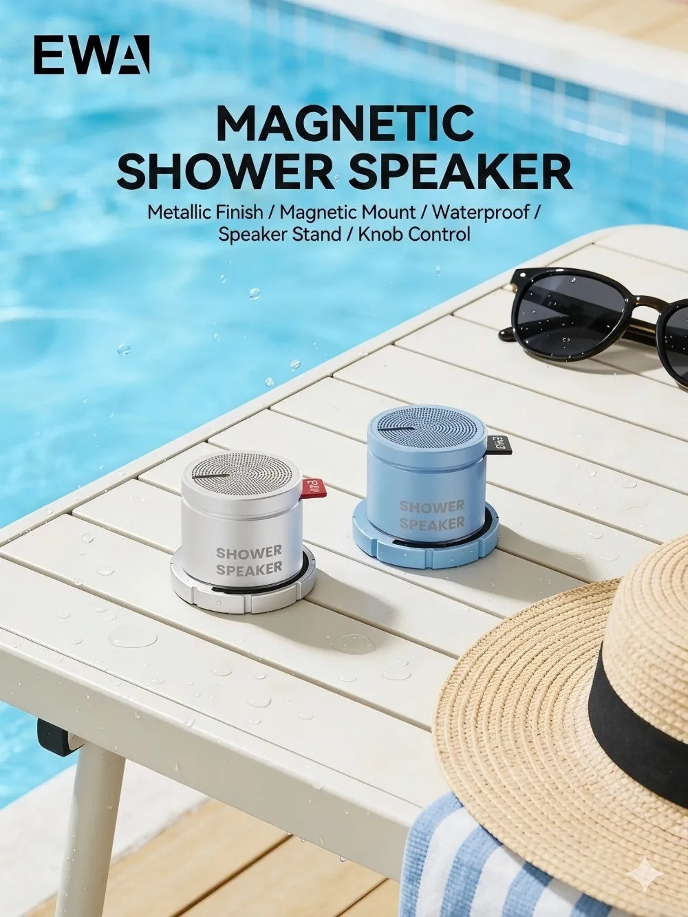 Magnetic Bluetooth Speaker IPX5Waterproof Mini Wireless 3W Stereo Bass Stainless Steel Portable Loudspeaker For Bathroom Outdoor