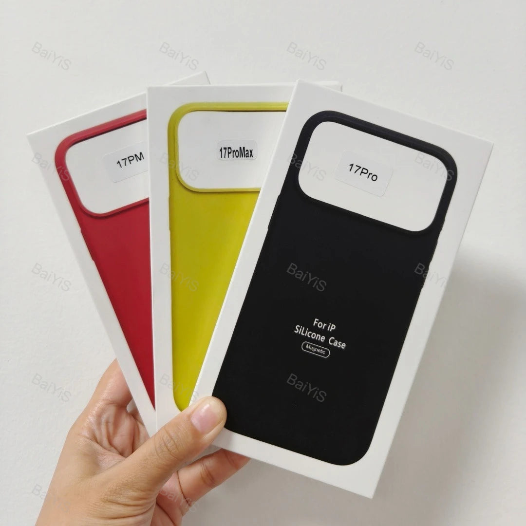 Luxury Original Magnetic Liquid Silicone Phone Case For iPhone 17 18 Pro Max For Magsafe Wireles Charger Button Cover with box