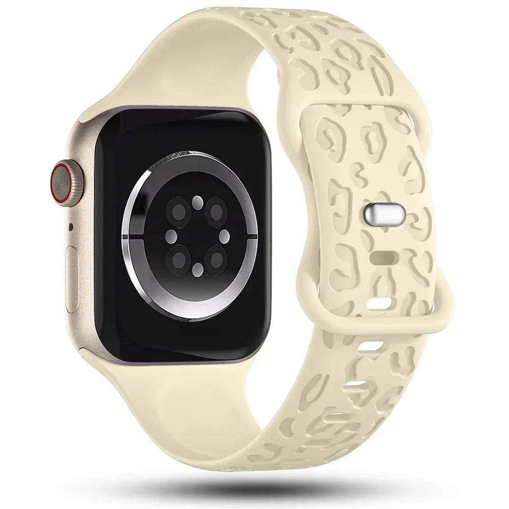 Engraved Strap For Apple Watch Band ultra 49mm 41mm-44-42mm 46mm Sport Silicone Leopard bracelet iWatch Series 11 10 9 8 7 se 6