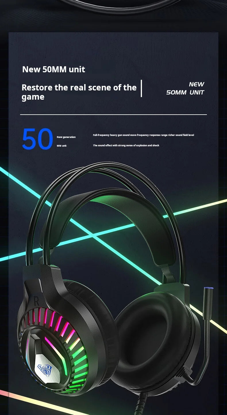 AULA S605 Wired Gaming Headset 50mm Driver Dual 3.5mm+USB RGB Bass for PC/Laptop/PS4/Over-Ear Headphones