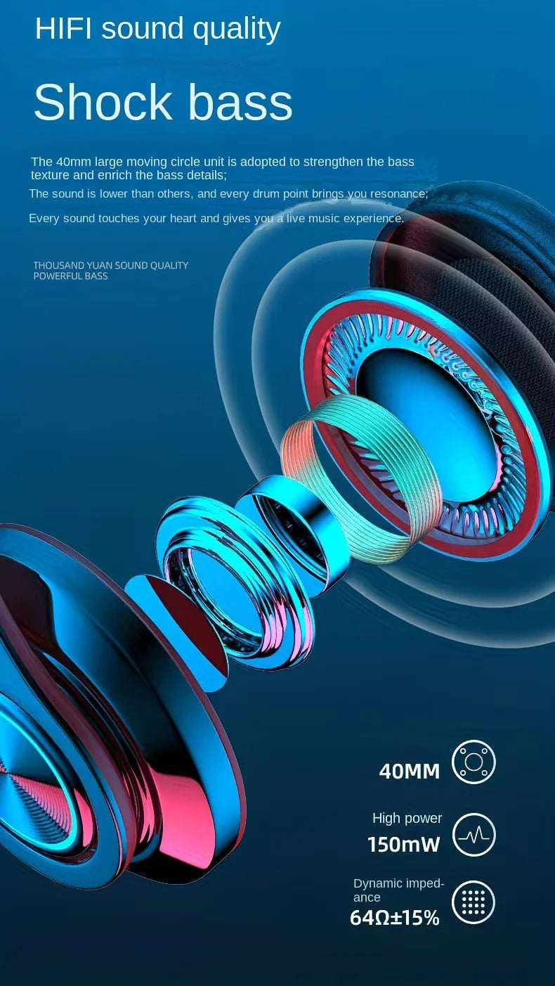 Headsets Gamer Headphones Blutooth Surround Sound Stereo Wireless Earphone USB With MicroPhone Colourful Light PC Laptop Earbuds