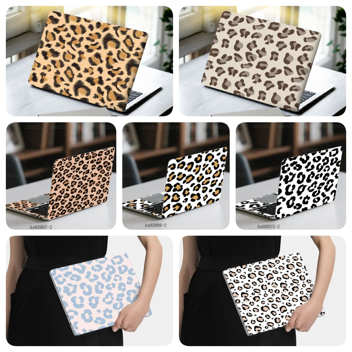 2 pcs Aesthetic Light Leopard Laptop Stickers Set Self-Adhesive Removable Laptop Covers for MacBook Notebook Protective Skins