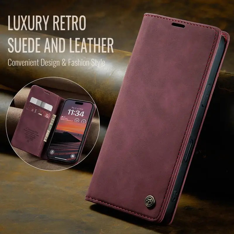 Leather Case For iPhone 17 16 15 14 13 12 11 18 Pro Max Air 16E X XR XS Max SE 2020 6 6s 7 8 Plus Luxury Magnetic Phone Cover