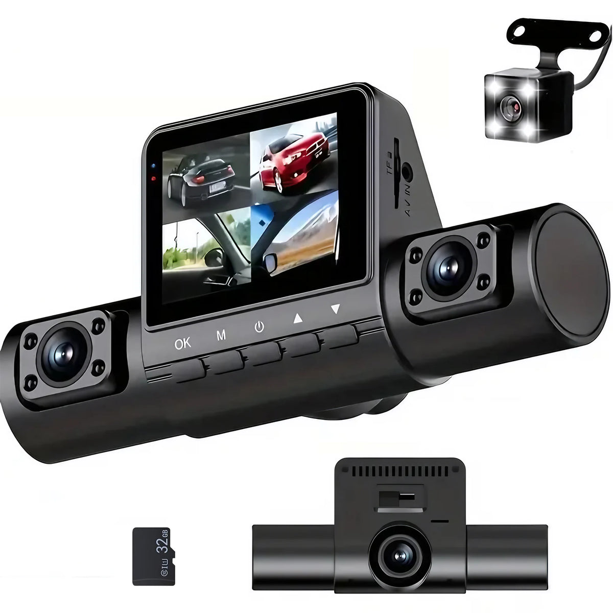 4 Lens Dash Cam 1080P Full HD 360 Degree View Car DVR 3.16 Inch IPS Screen Night Vision G Sensor Loop Recording Parking Monitor Wide Angle Laptop Connection Dashboard Camera for Complete Interior Exterior Safety Professional
