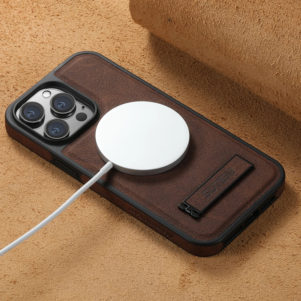 For Magsafe Invisible Bracket Cover For iPhone 12 13 14 15 16 17 18 Pro Max Magnetic Leather Phone Case For IPhone 17 18 Pro Max
