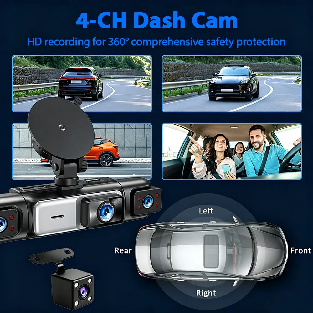 Dash Cam 4 Car Cameras Black Box Night Vision 24/7 Parking Reverse Parking Alert Video Recorder Loop Recording G-Sensor Car DVR