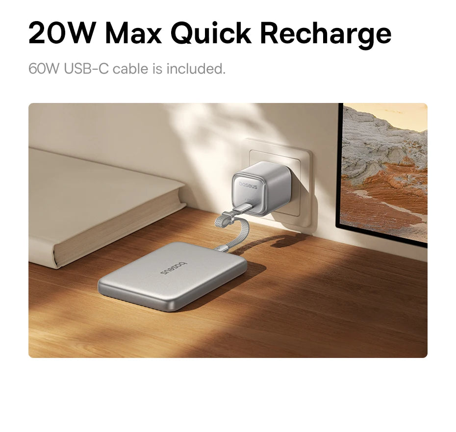 Baseus Qi2.2 Magnetic Power Bank 30W USB-C & 25W Wireless Charging 10000mAh Card-Slim NFC Battery Monitoring for iPhone Samsung