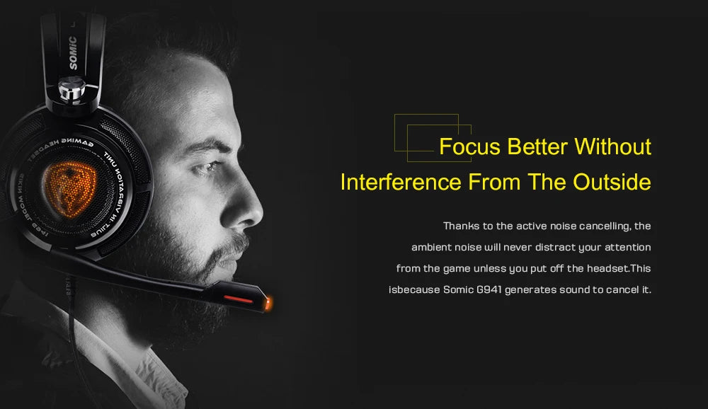 Somic G941 ANC Stereo Over-Ear Gaming Headset Wired Gaming Headphone With MIC USB LED Light Active Noise Cancellation