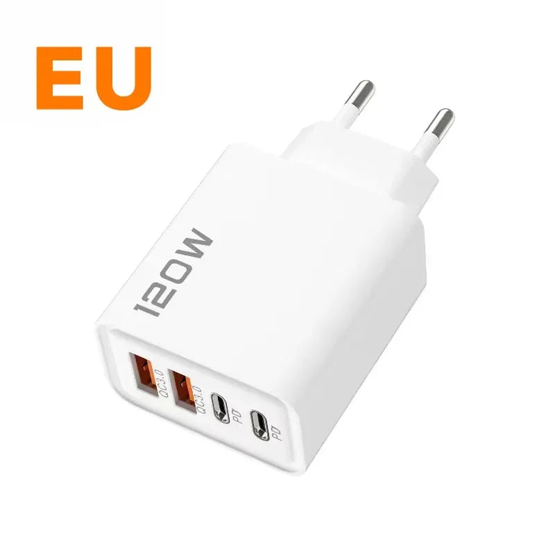 120W PD USB Charger Fast Charging Type C Mobile Phone Adapter For iPhone Samsung Quick Charge 3.0 EU Plug Wall Charger