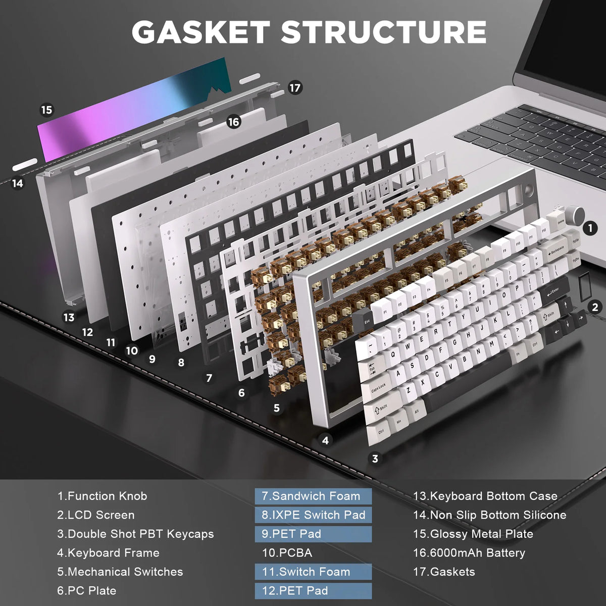 YUNZII AL80 Silver Wireless Mechanical Keyboard, Full Aluminum CNC Custom QMK/VIA Gaming Keyboard, LCD Display Hot Swap Keyboard