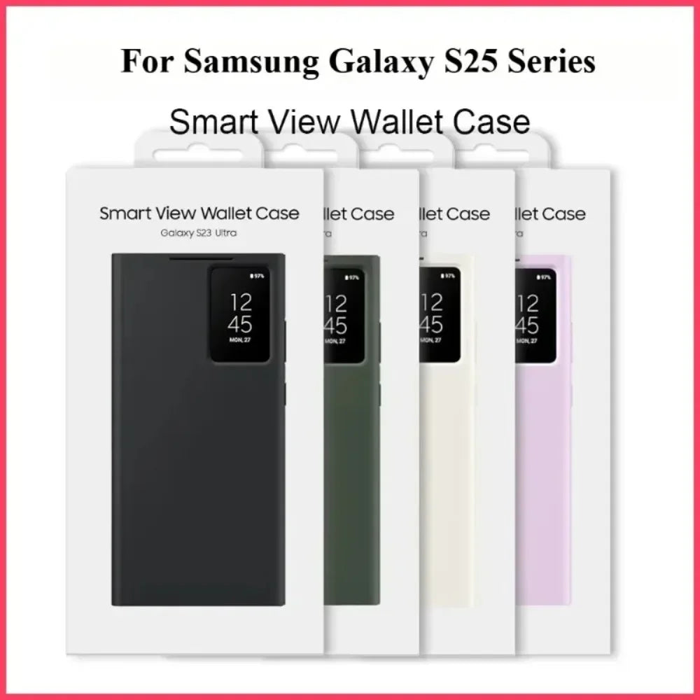Original Business S-view Leather Flip Case For Samsung S25 S24 S23 S22 Plus Ultra LED Display Windows Card Pockets Protect Cover