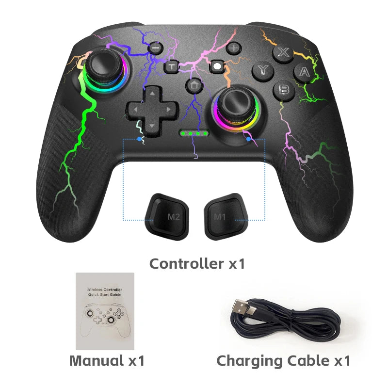 DATA FROG Wireless Controller For Switch OLED Console Pro Gamepad with Rechargeable Battery Programmable Turbo RGB Light
