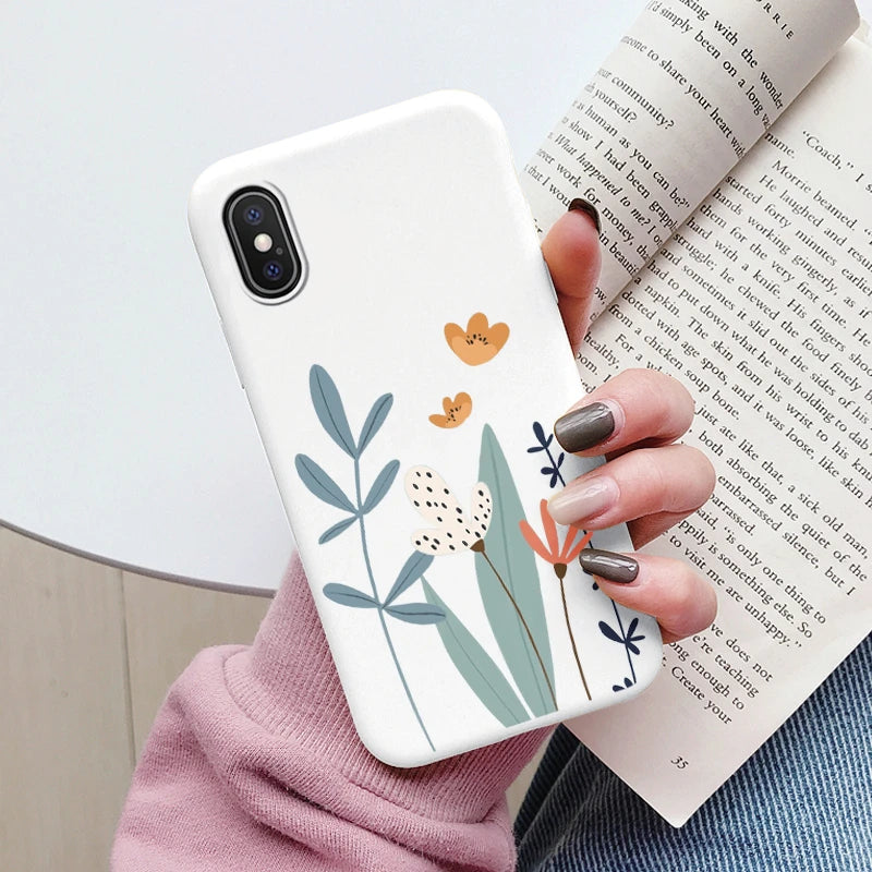 Flowers Funda For Phone Case iPhone X XS MAX XR Capa Soft Silicone Cute Cat Bear Back Cover For iPhone XR Bumper Women Anti-Fall