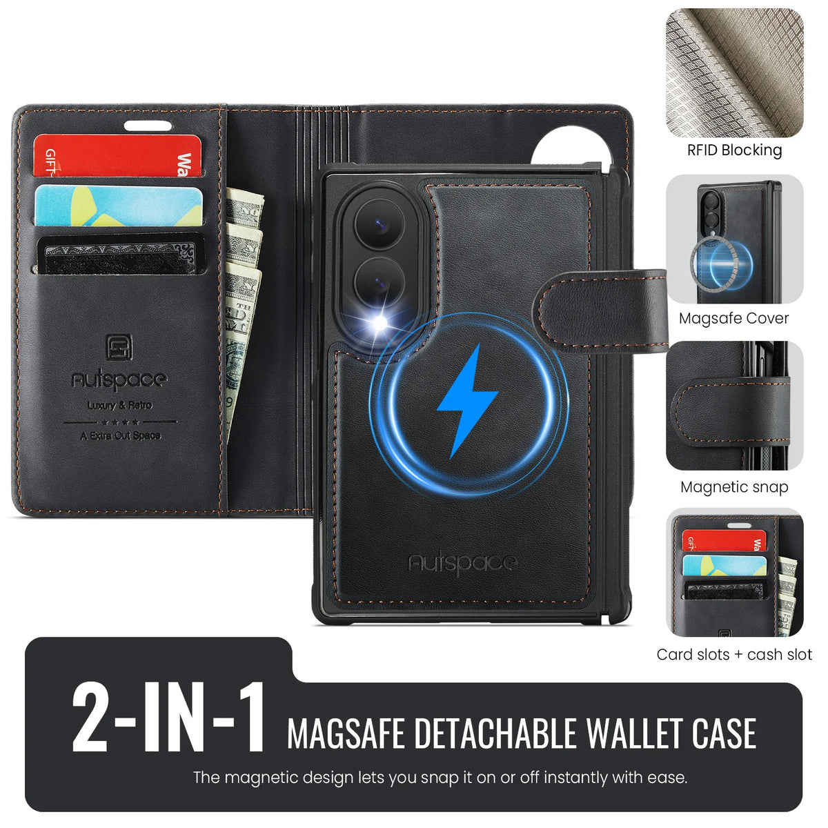 Galaxy Z Fold8 2 In1 Detachable Flip Cover Leather Wallet Case For Samsung Galaxy Z Fold 8 Magnet Card Slots Holder Wallet
