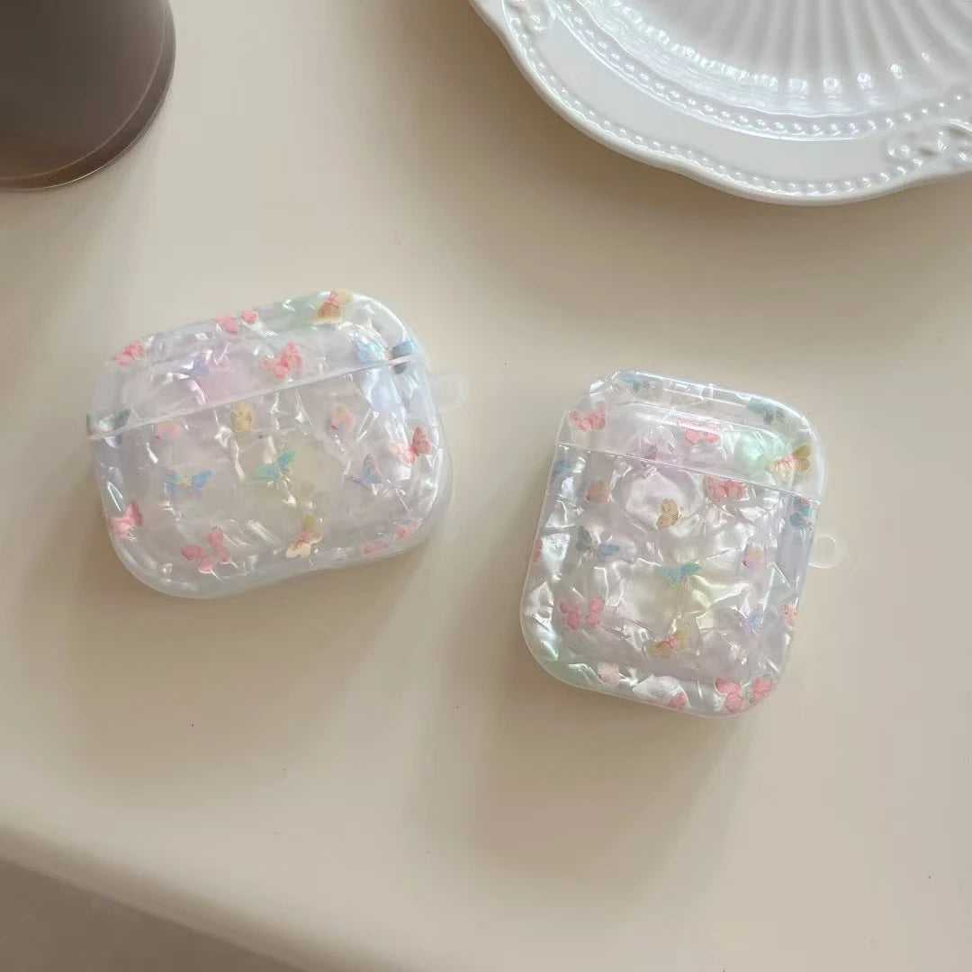 Fresh Flower Garden Butterfly Shell Texture Case For AirPods 1 2 3 4 Pro 3 Earphone funda with Floral Bracelet For AirPod Pro3