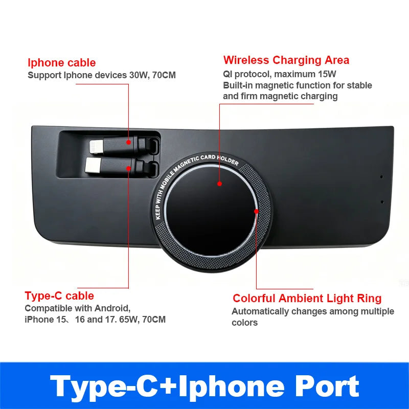 For Audi A4 B8/A5/RS4/RS5 2008-2015 Magnetic Car Wireless Charger with Expansion Cable Fast Cellphone Charging Adapter Parts