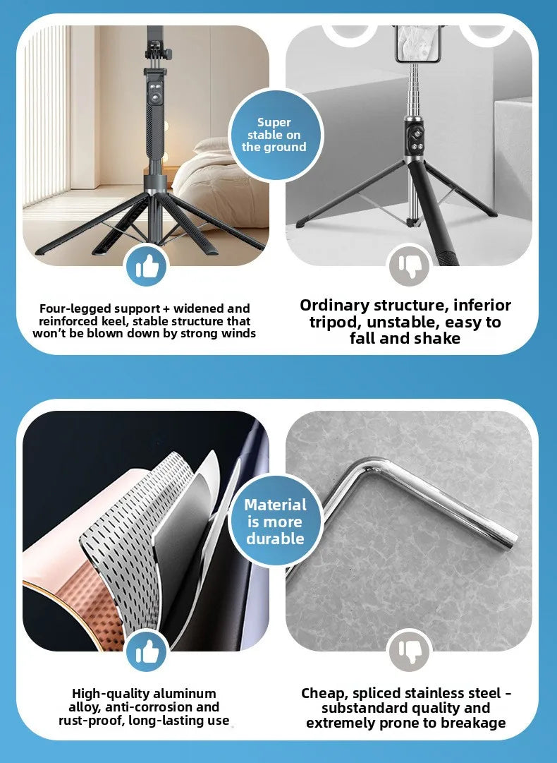 A14 Bluetooth Selfie Stick 1.8M Aluminum Alloy Tripod Stand with One-Key Pop-Up for Phone Live Streaming and Photography
