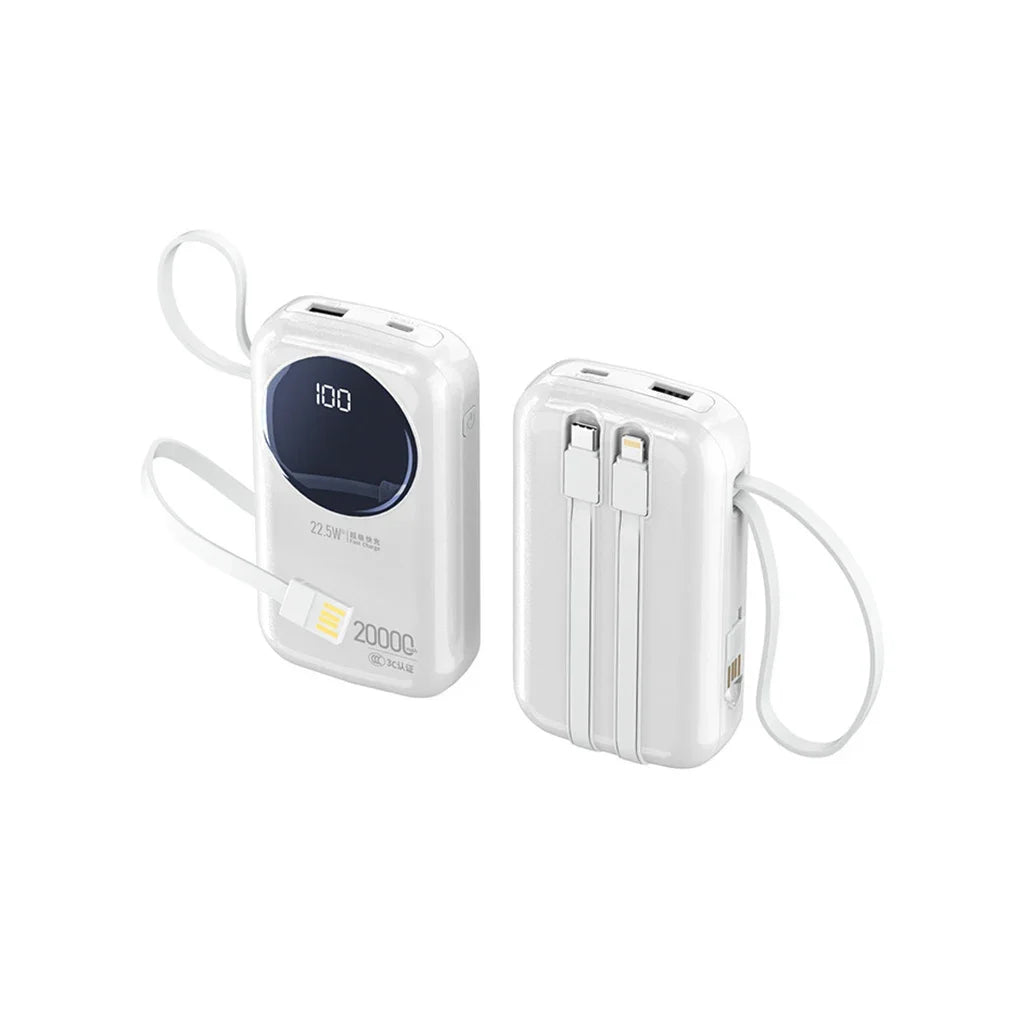 CCC Certified 20000mAh Mini Power Bank, 22.5W PD Fast Charging Built-in Cable, Portable Charger for iPhone Samsung Airplane Safe
