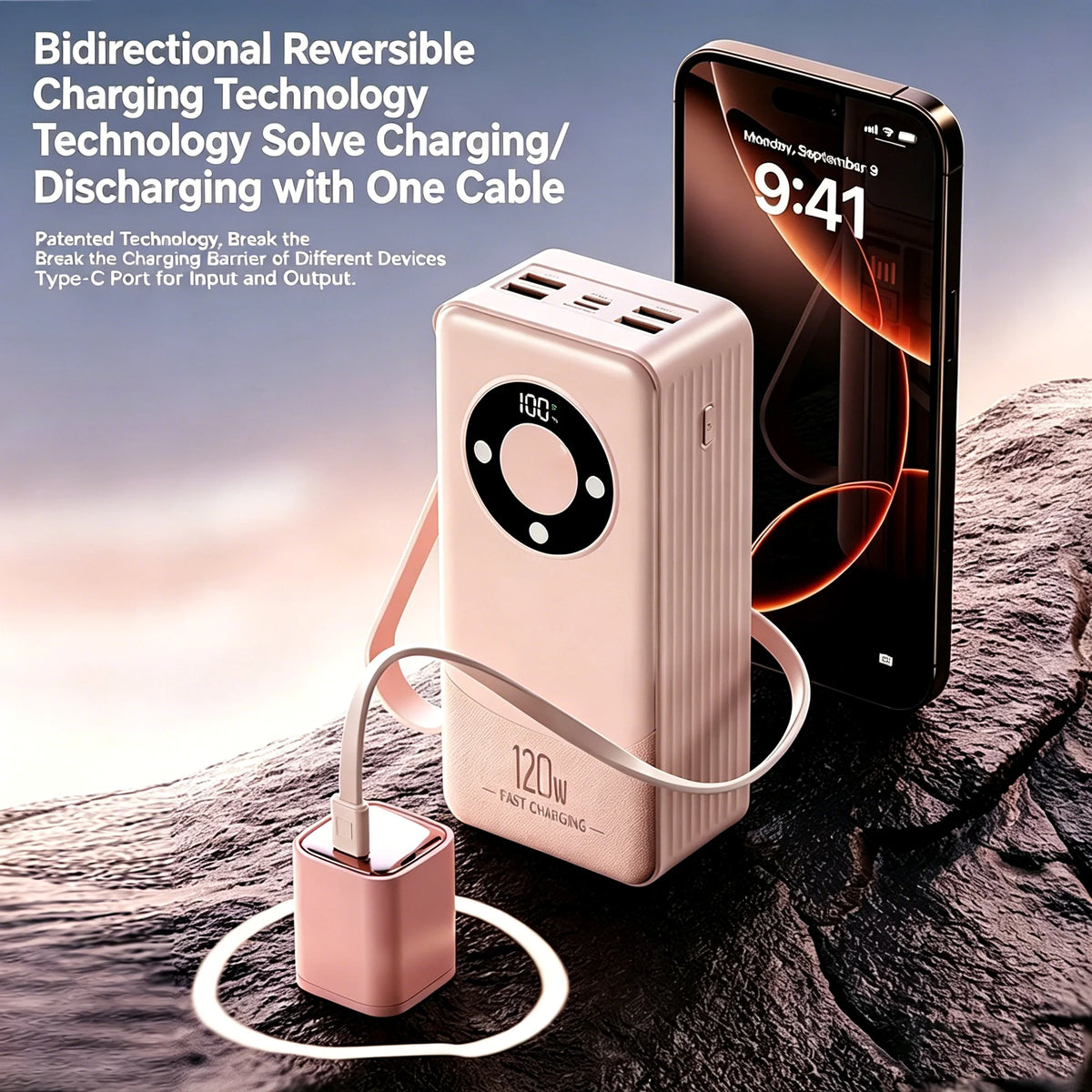 Oloey 2026 100000mAh Power Bank, 120W Super Fast Charging, Large Capacity, Built-in 4 Cables, Portable External Battery Charger