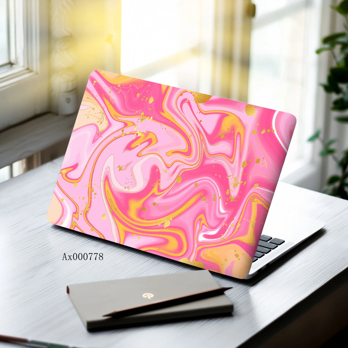 2pcs Luxury Rose Gold Marble Laptop Sticker Self-Adhesive Anti-Scratch Skin MacBook Notebook PC Keyboard Waterproof Skin Decor