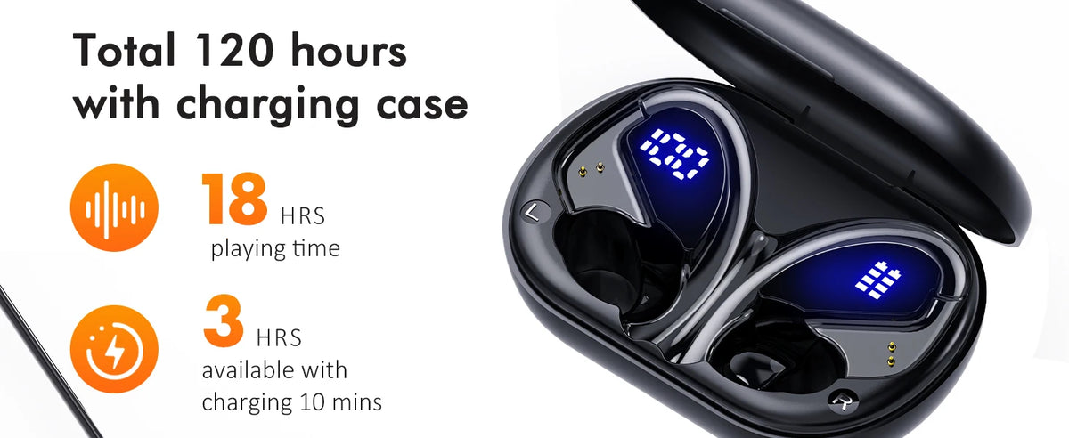 Wireless Earbuds,Bluetooth Sport Headphones,40H Playtime Earhook Headset,Wireless Earphone 6D Stereo HiFi Sound Noise Cancelling