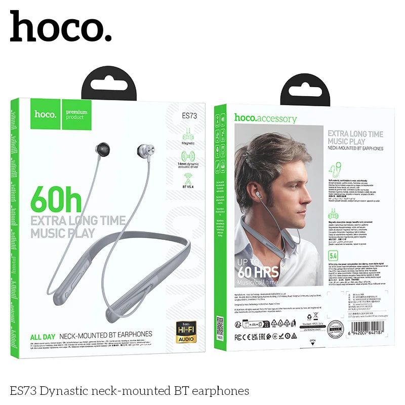 HOCO ES73 Neckband Wireless Bluetooth 5.4 Earphones 14mm Speaker HiFi Stereo Audio Sports Stereo Earbuds Support For Smart Phone