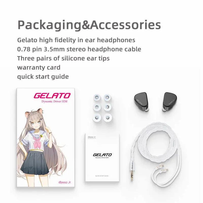 iBasso Jr. Gelato HiFi Wired Earphones In Ear Music Headphones High Quality Sport Headset Customized Pc Gamer Accessories Gifts