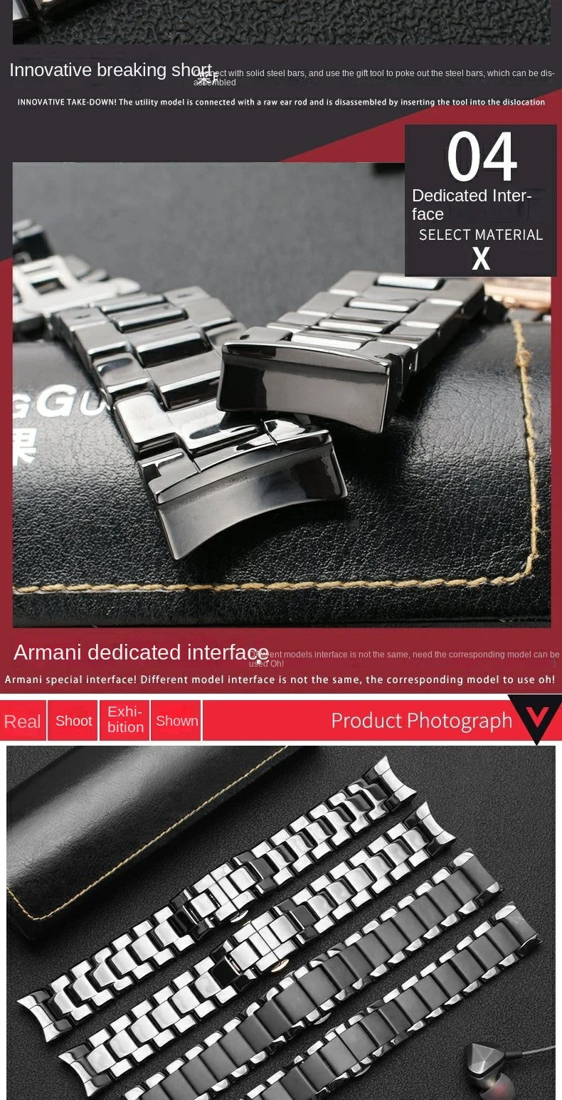 High quality Ceramic case watchband for Armani watch AR1451 AR1452 AR1400 AR1410 AR1421 AR1440 Men's black strap accessories