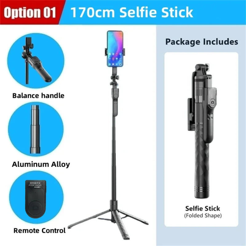 FGCLSY New 1.7M Wireless Selfie Stick Tripod Foldable Stand For Gopro Action Cameras Smartphones Balance Steady Shooting Live