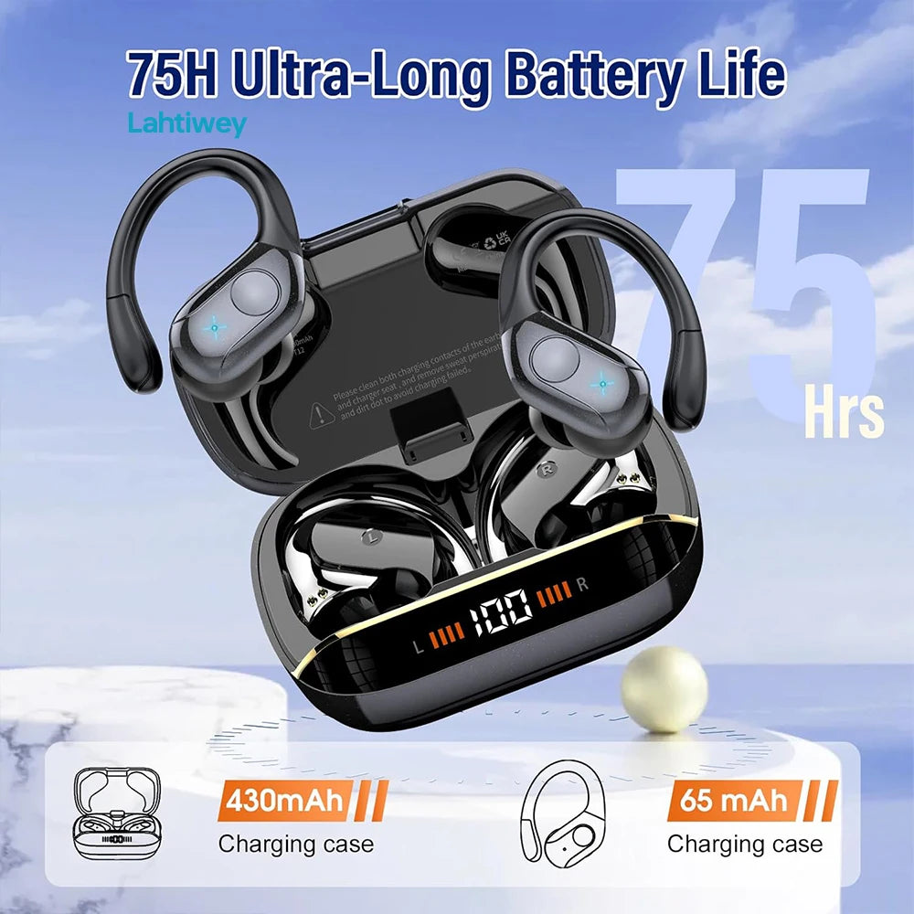 Wireless Bluetooth 5.4 Earbuds High Quality Sound and Noise Reduction Mic, 75H Playtime, Power Display, IPX7 Waterproof Earphone
