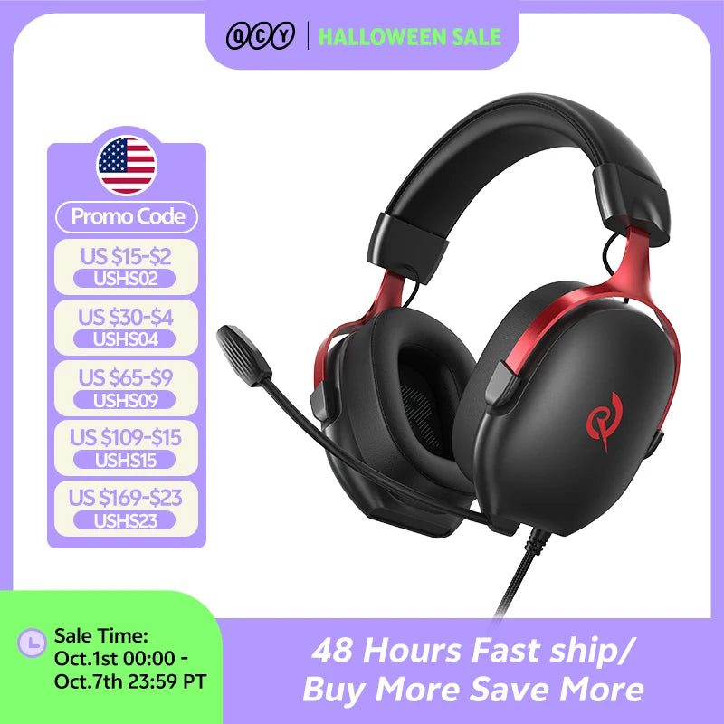 QCY VN200 Pro Wired Gaming Headset With Mic 40mm Driver 7.1 Surround Over Ear Headphones For PC PS4 PS5 Gamer Headphones