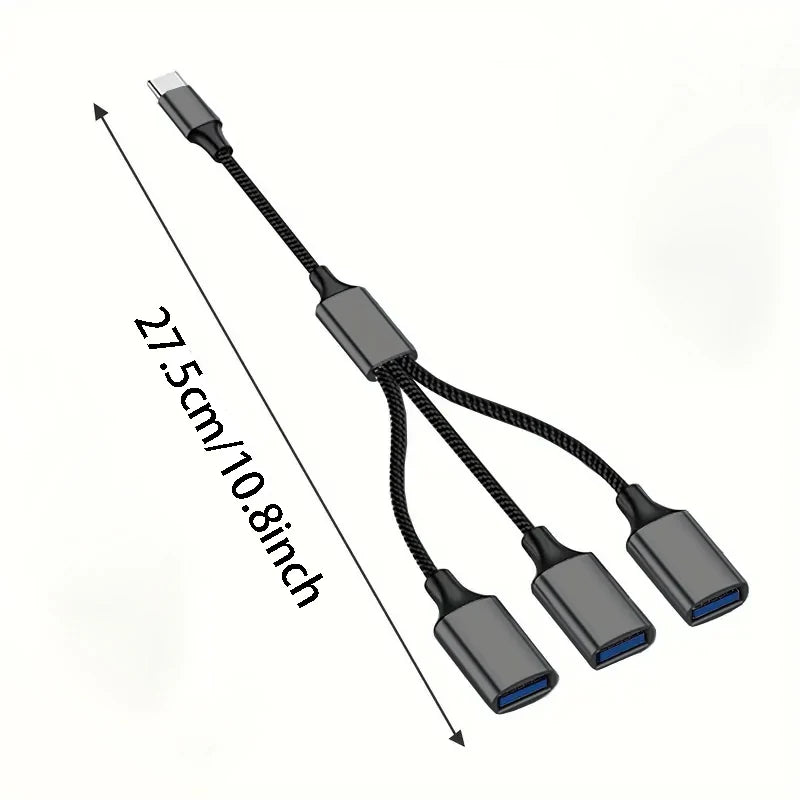 USB Splitter Cable 1 in 3 Out, USB-A Expansion Hub, Multi USB Port Expansion Converter for Car, Laptop, PC/Computer, Keyboard/Mo