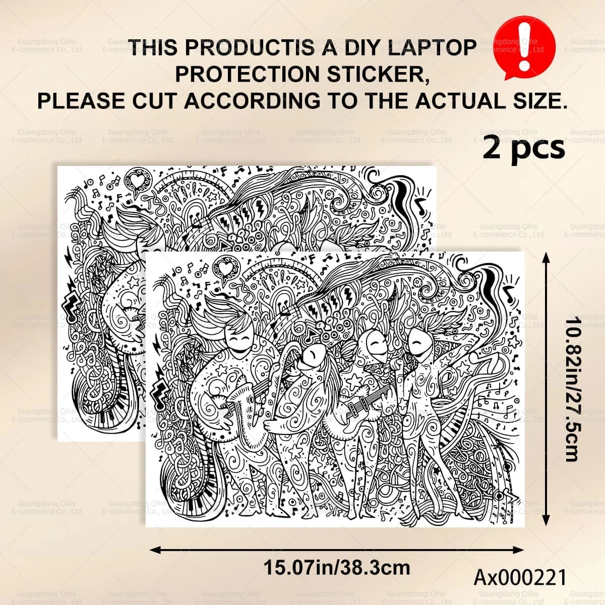 2Pcs Black White Doodle Laptop Skin, Waterproof Vinyl Graffiti Laptop Decal Art Stickers for MacBook HP Dell Universal Laptop