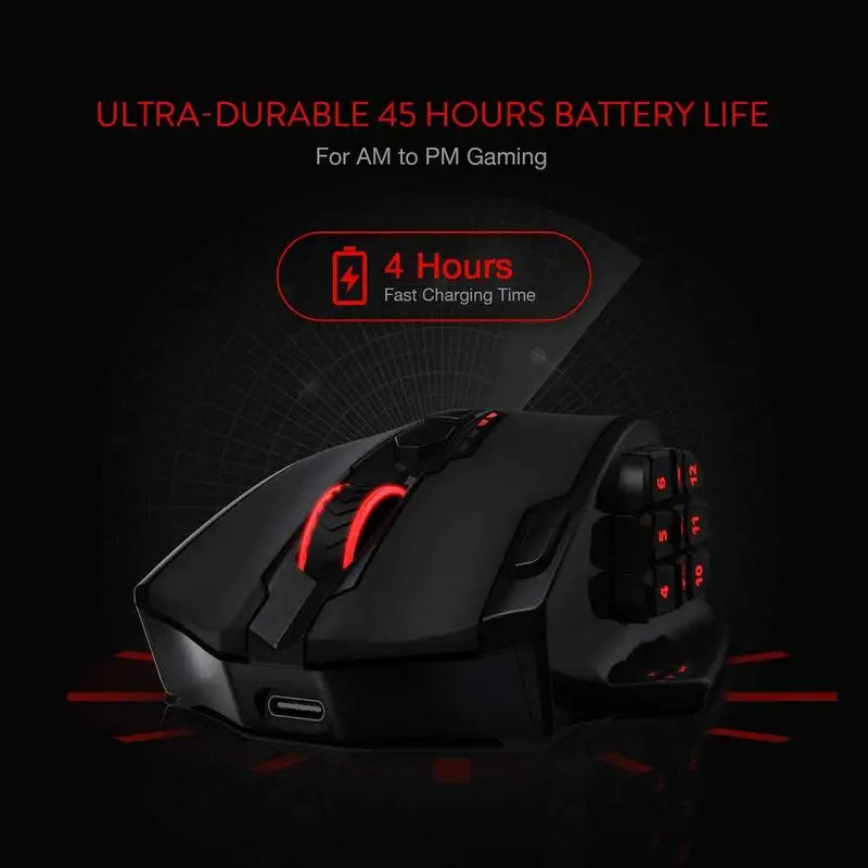 Redragon M913 Gaming 16000 DPI Wired 2.4Ghz Wireless RGB Optical Gamer Mice 16 Programmable Buttons, Black/White Mouse