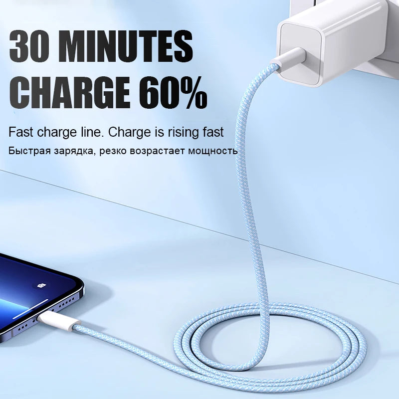 1-50Pcs Original PD 60W Fast Charging Type C Cable For Apple iPhone 13 14 12 11 17 Air 15 16 Pro Max Plus Weaving Charging Cable